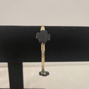 Vintage Brass Wire Bracelet with Black Stones